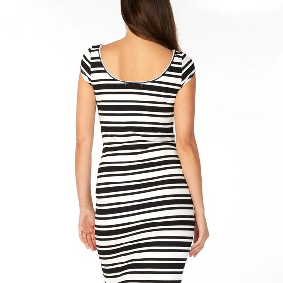 Soon Maternity Leo Cap Sleeve Maternity Dress - Stripes - White Multi/Ponti Stri - Picture 5 of 15